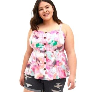 TORRID Plus Size Fit & Flare Smocked Babydoll water color Tank Top 3X